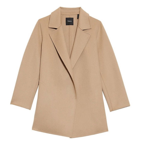 Theory Clairene Open Jacket DF Wool-Cashmere Size M Camel Palomino NEW - Picture 1 of 13